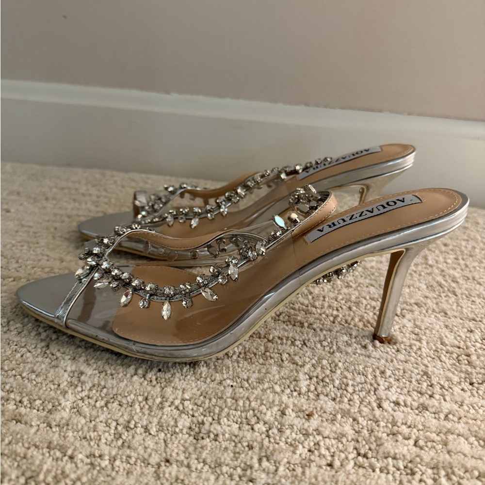 Aquazzura Silver Crystal-Embellished Stiletto Sandals size 41 brand new